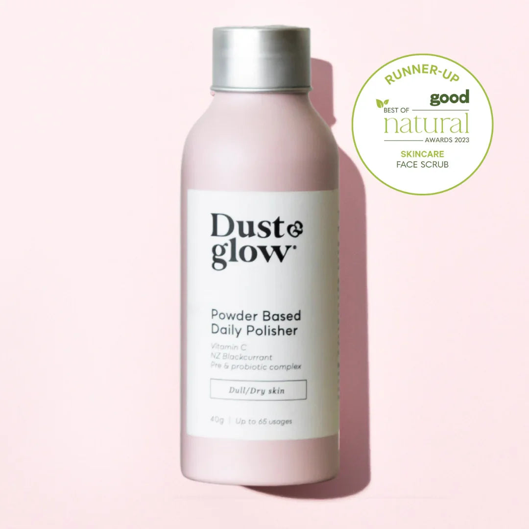 Dust & Glow Powder Based Daily Polisher for dull/dry skin, eco-friendly skincare with Vitamin C and NZ Blackcurrant