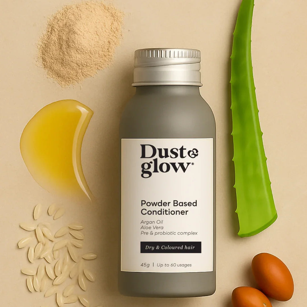 Dust & Glow powder based conditioner for dry & coloured hair with argan oil, aloe vera, and pre & probiotic complex