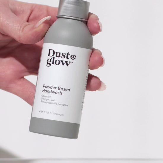 Dust&Glow Powder Based Handwash. A vegan, cruelty free, palm-oil free handwash concentrate reimagined in powder form. Super easy to use. No mixing or prep work required. NZ Made